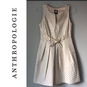 Anthropologie: Gold Polkadot Sleeveless Dress